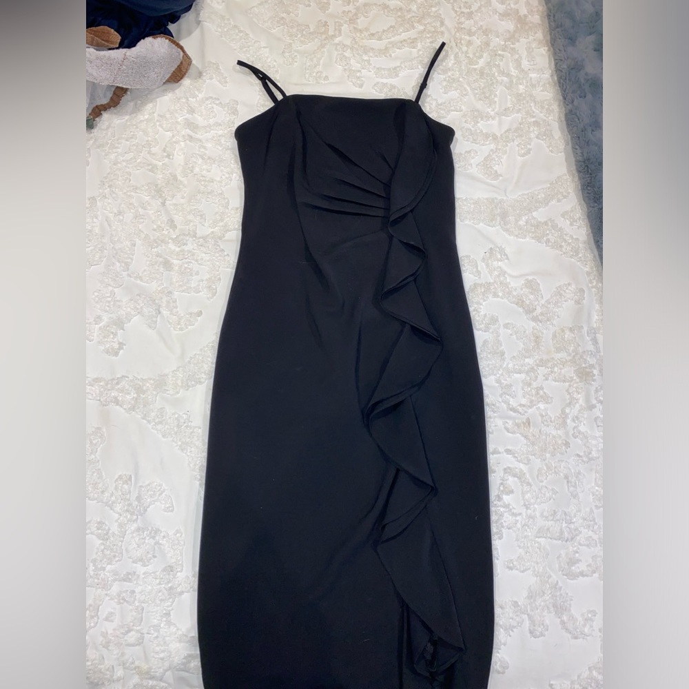 Lulu’s Black Midi Dress with Ruffles